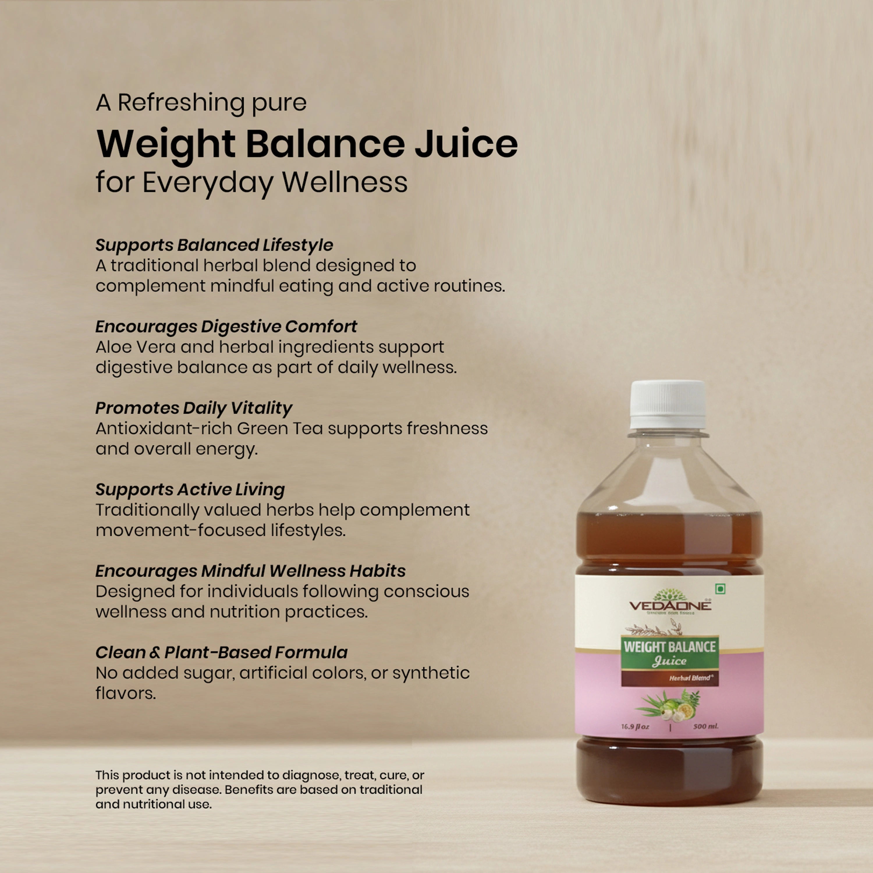 Vedaone Weight Balance Juice 500ml | Herbal Wellness Blend with Aloe Vera, Green Tea, Guggulu & Garcinia